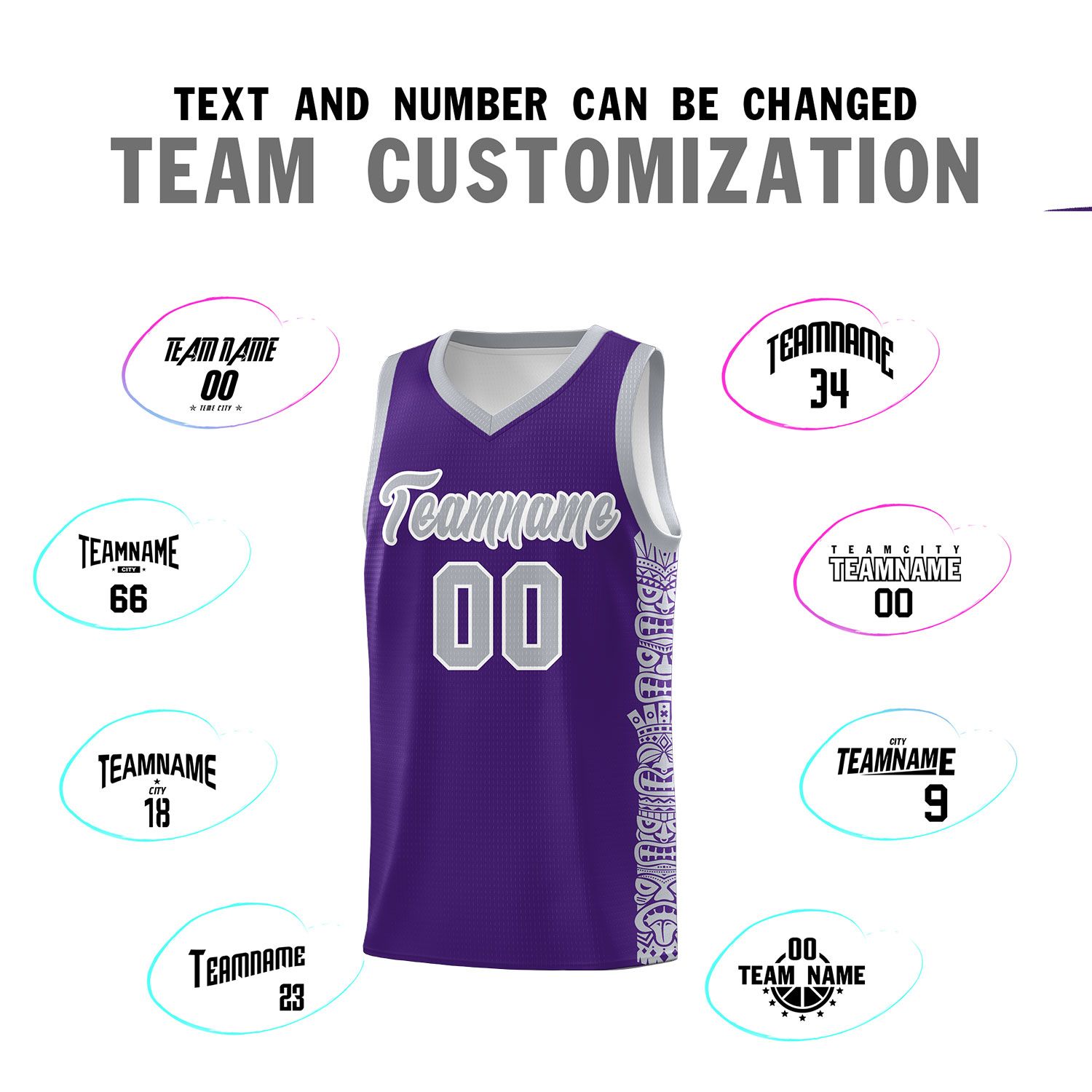 Custom Purple Gray Personalized Indians Pattern Sets Sports Uniform Basketball Jersey