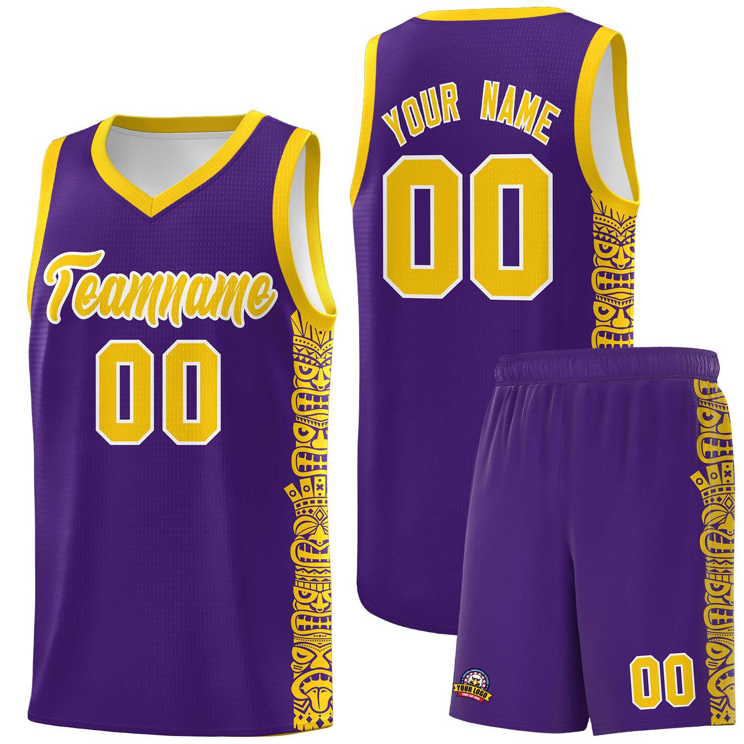 Custom Purple Gold Personalized Indians Pattern Sets Sports Uniform Basketball Jersey