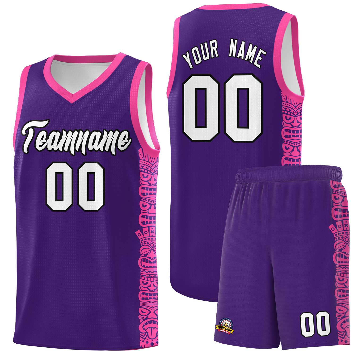 Custom Purple Pink Personalized Indians Pattern Sets Sports Uniform Basketball Jersey