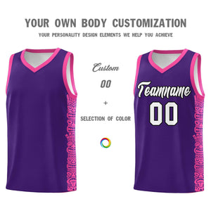 Custom Purple Pink Personalized Indians Pattern Sets Sports Uniform Basketball Jersey