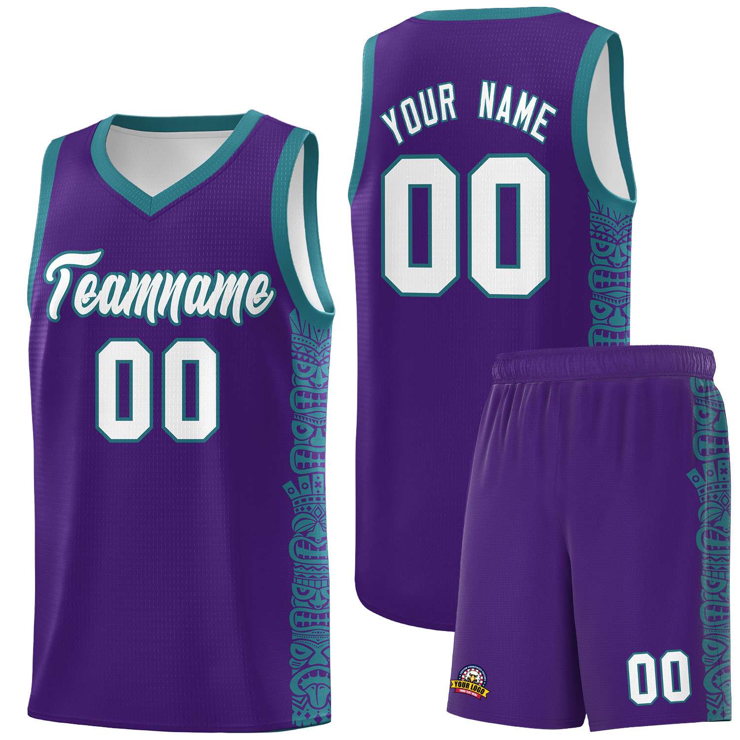 Custom Purple Aqua Personalized Indians Pattern Sets Sports Uniform Basketball Jersey