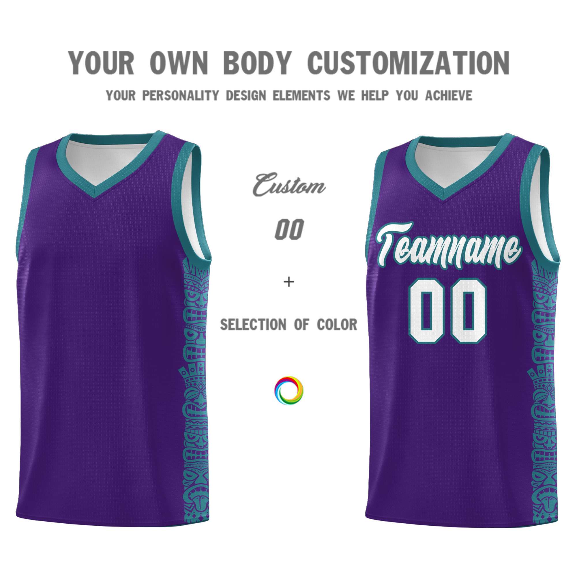 Custom Purple Aqua Personalized Indians Pattern Sets Sports Uniform Basketball Jersey