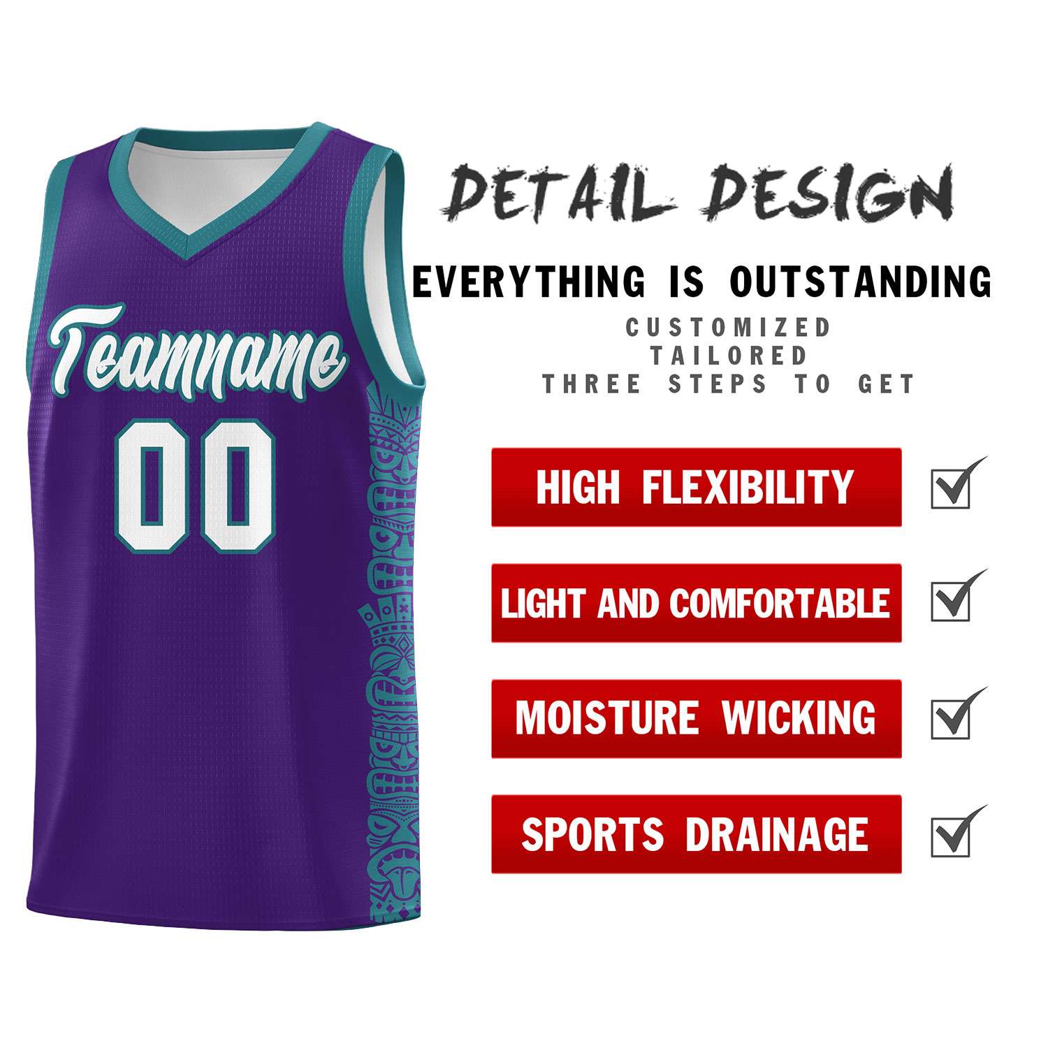 Custom Purple Aqua Personalized Indians Pattern Sets Sports Uniform Basketball Jersey