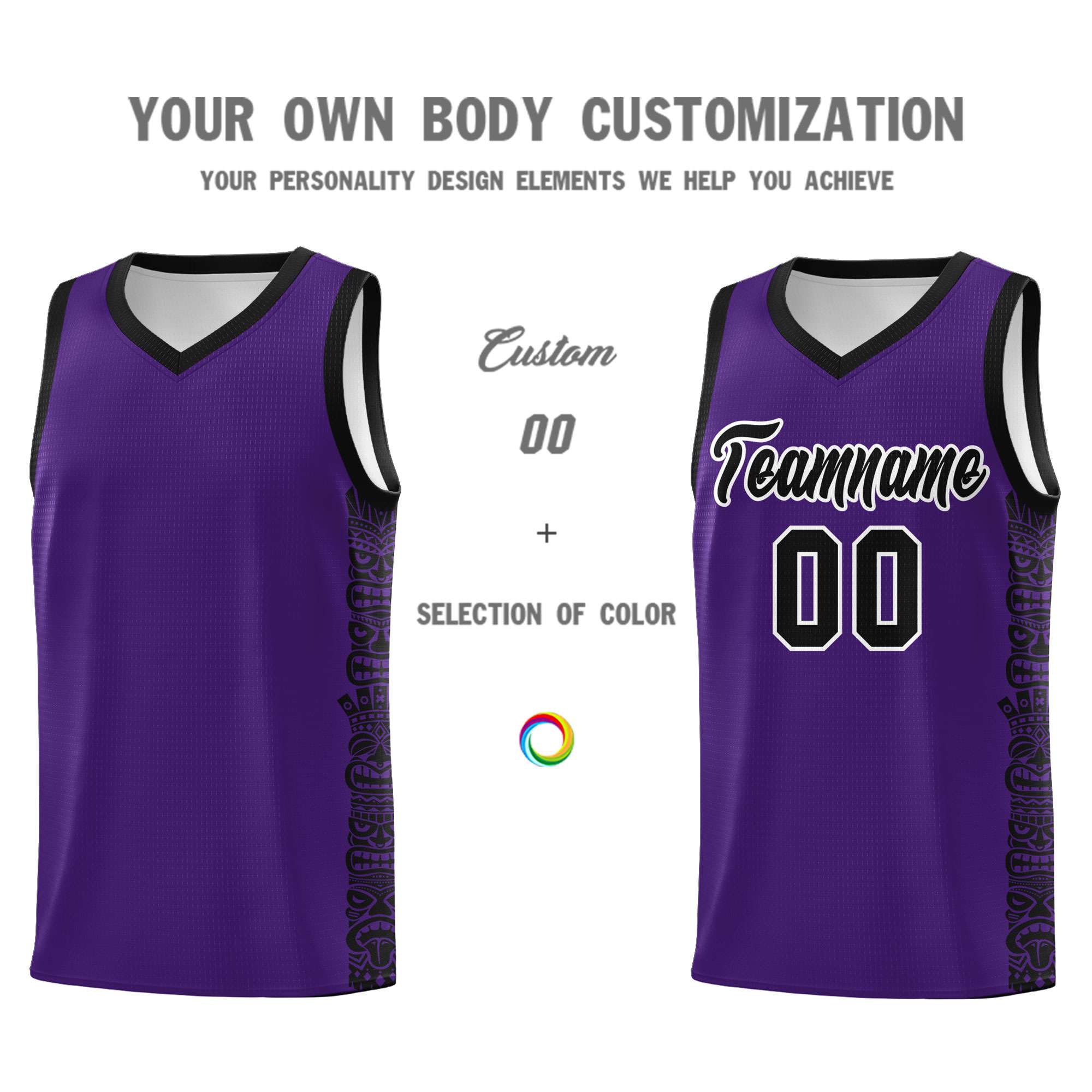 Custom Purple Black Personalized Indians Pattern Sets Sports Uniform Basketball Jersey