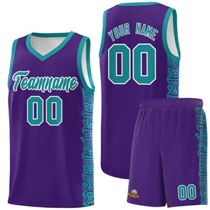 Custom Purple Aqua Personalized Indians Pattern Sets Sports Uniform Basketball Jersey