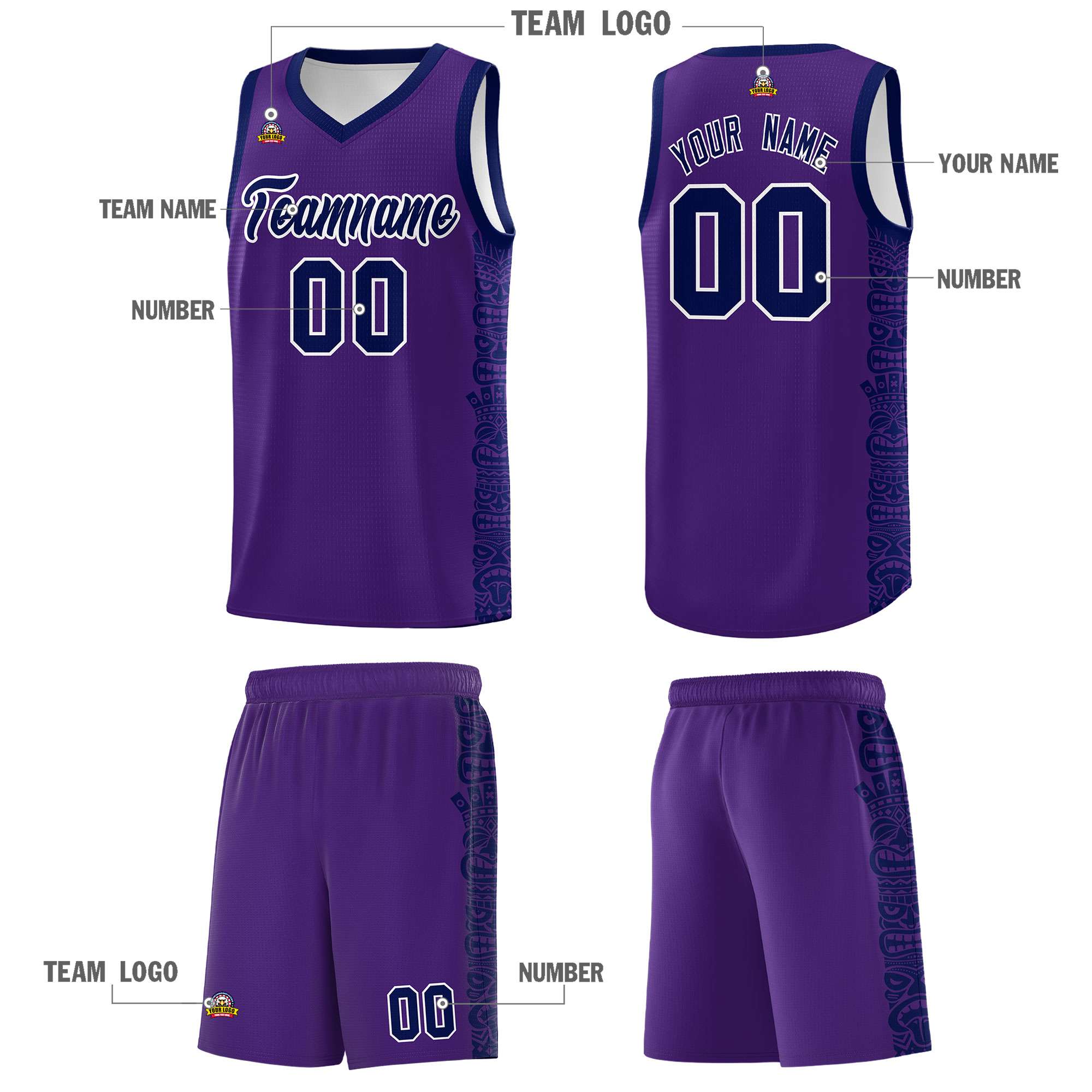 Custom Purple Navy Personalized Indians Pattern Sets Sports Uniform Basketball Jersey