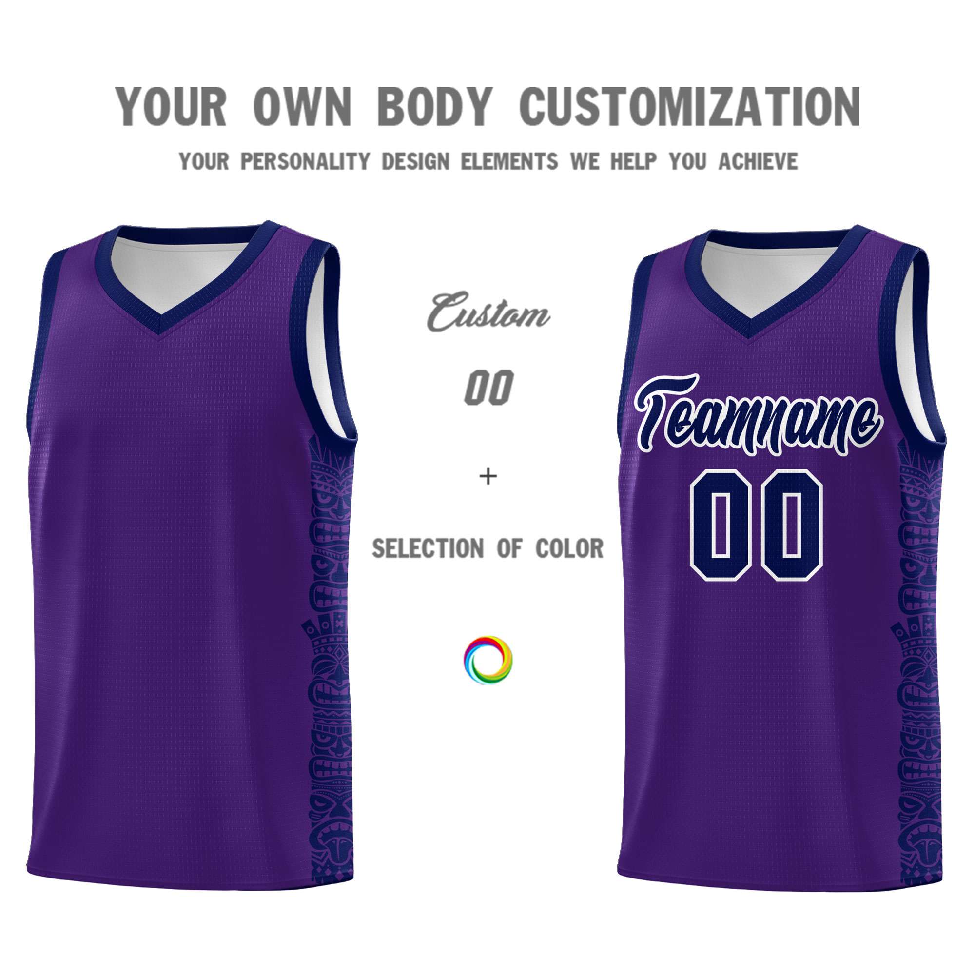 Custom Purple Navy Personalized Indians Pattern Sets Sports Uniform Basketball Jersey