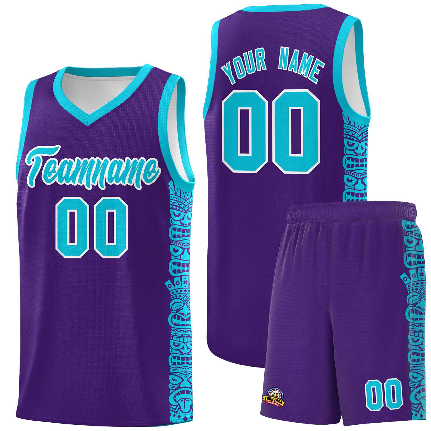 Custom Purple Sky Blue Personalized Indians Pattern Sets Sports Uniform Basketball Jersey