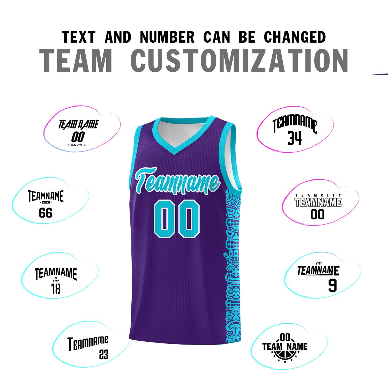 Custom Purple Sky Blue Personalized Indians Pattern Sets Sports Uniform Basketball Jersey