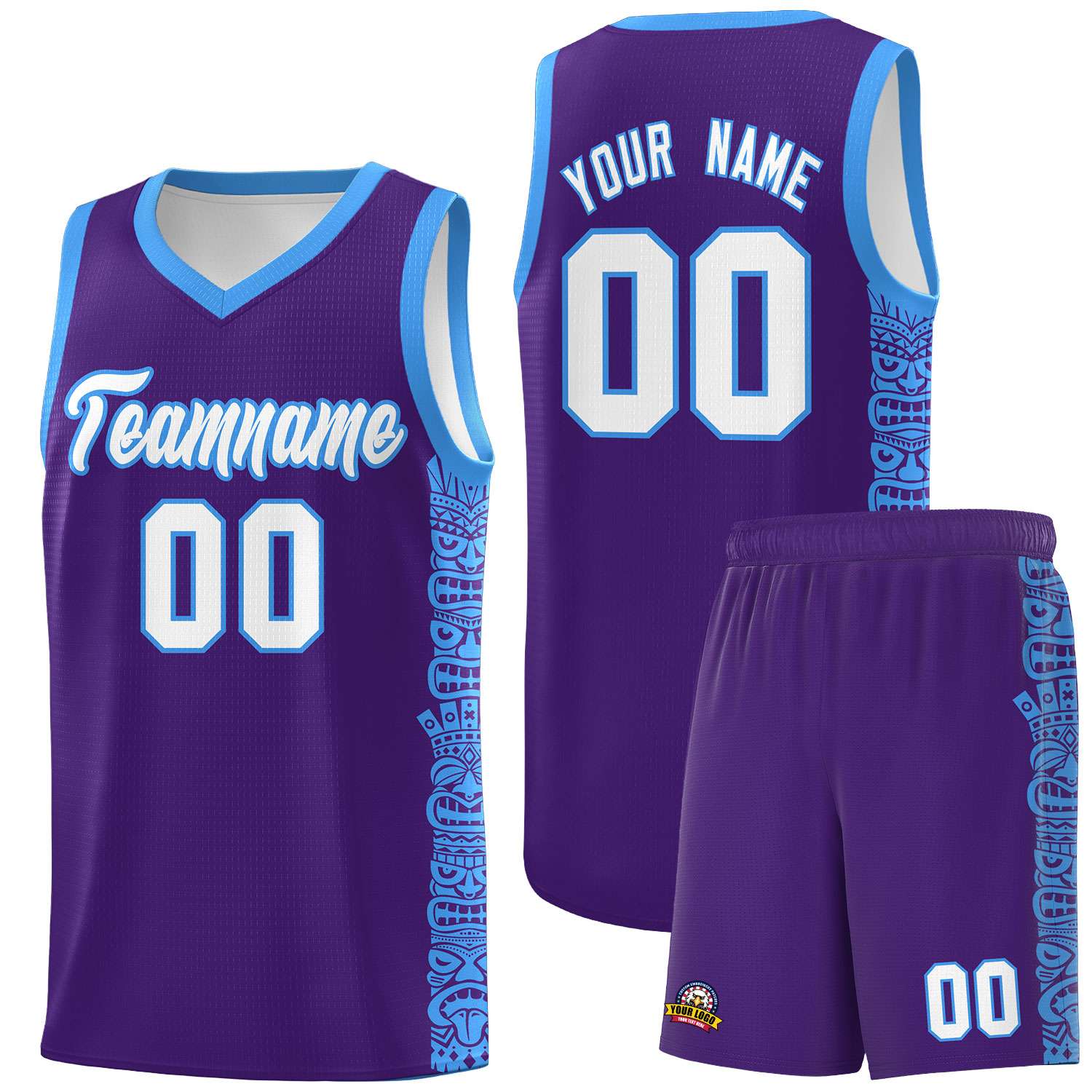 Custom Purple Powder Blue Personalized Indians Pattern Sets Sports Uniform Basketball Jersey