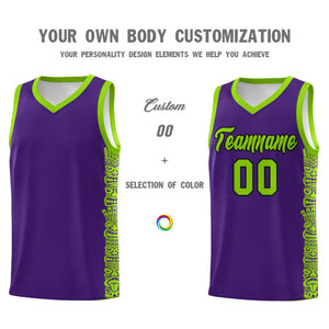 Custom Purple Green Personalized Indians Pattern Sets Sports Uniform Basketball Jersey