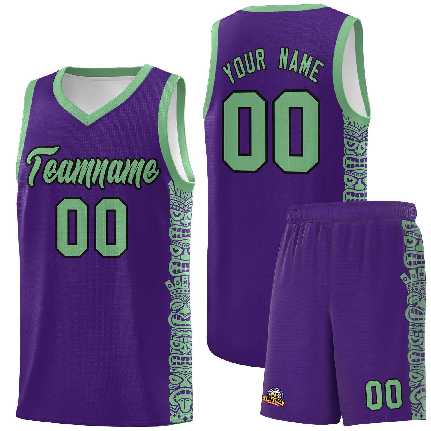 Custom Purple Green Personalized Indians Pattern Sets Sports Uniform Basketball Jersey