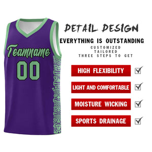 Custom Purple Green Personalized Indians Pattern Sets Sports Uniform Basketball Jersey