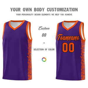 Custom Purple Orange Personalized Indians Pattern Sets Sports Uniform Basketball Jersey