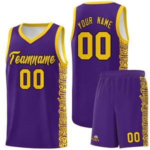 Custom Purple Gold Personalized Indians Pattern Sets Sports Uniform Basketball Jersey