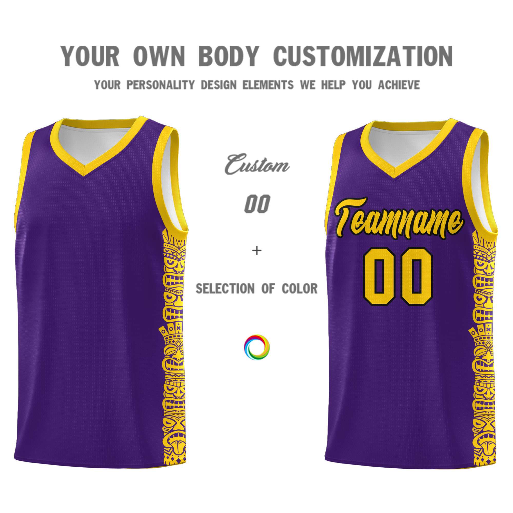 Custom Purple Gold Personalized Indians Pattern Sets Sports Uniform Basketball Jersey