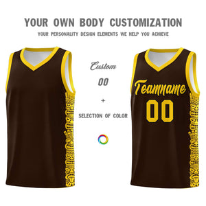 Custom Brown Gold Personalized Indians Pattern Sets Sports Uniform Basketball Jersey