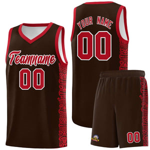 Custom Brown Red Personalized Indians Pattern Sets Sports Uniform Basketball Jersey