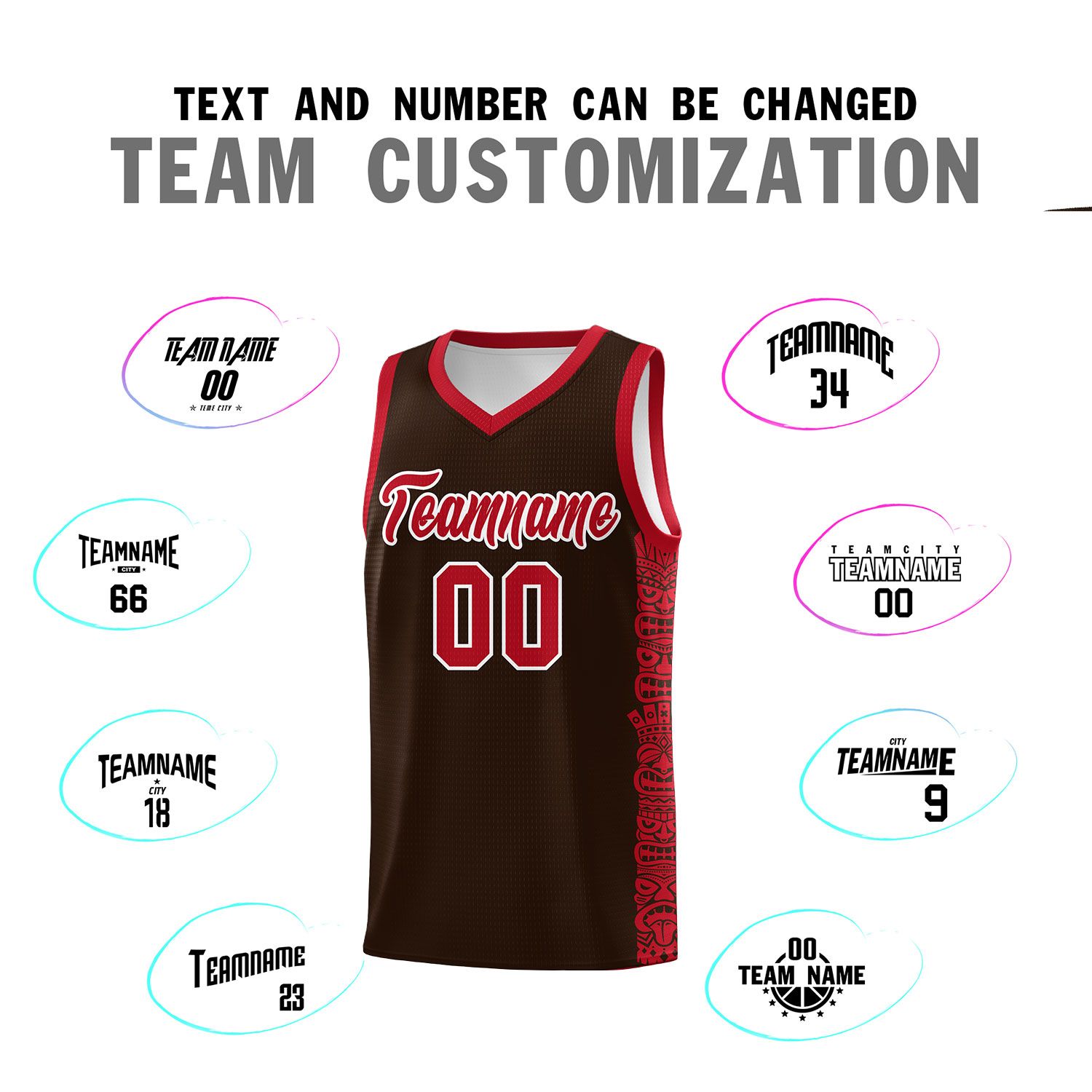 Custom Brown Red Personalized Indians Pattern Sets Sports Uniform Basketball Jersey