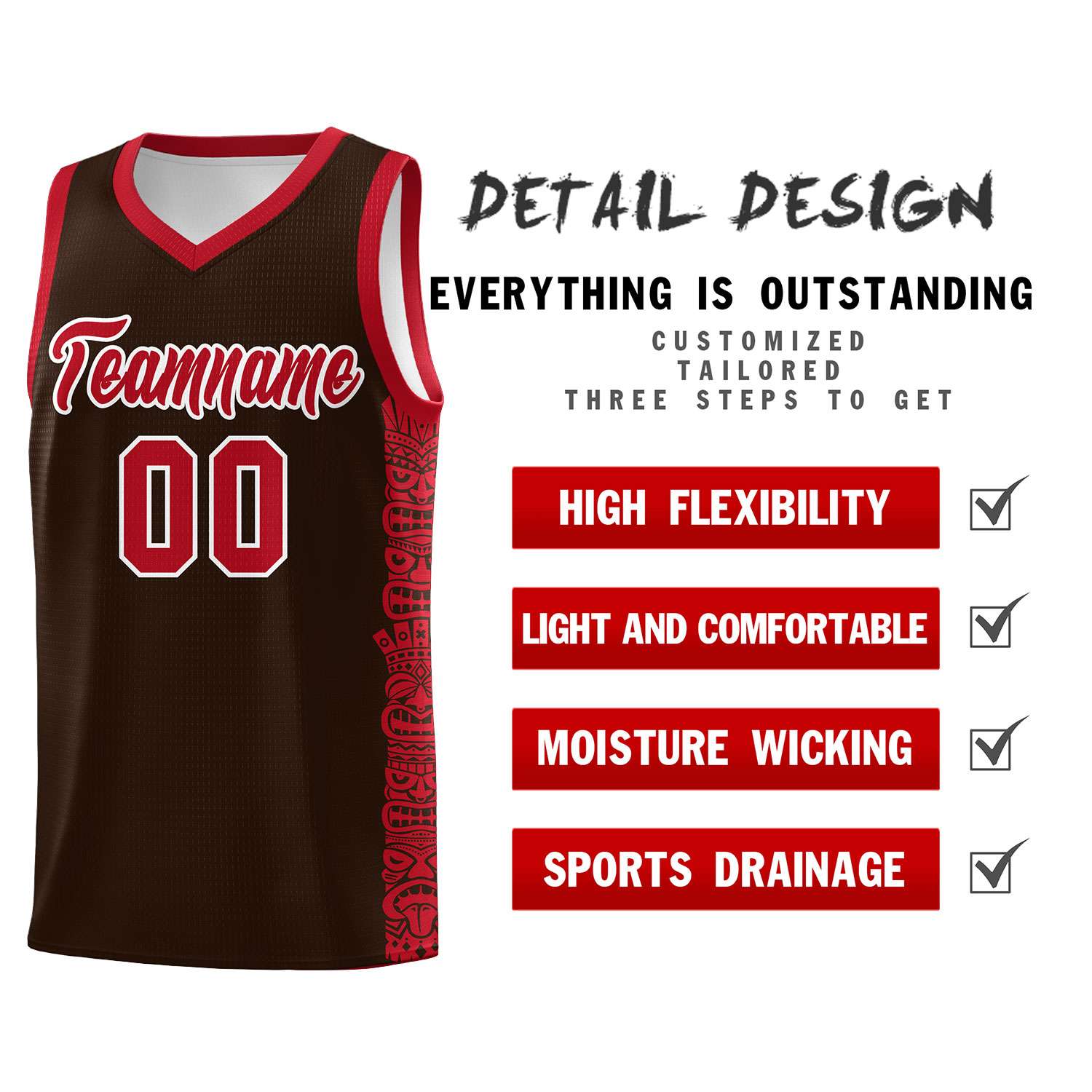 Custom Brown Red Personalized Indians Pattern Sets Sports Uniform Basketball Jersey