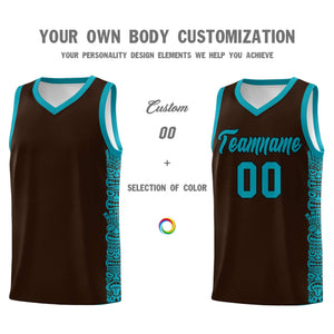 Custom Brown Teal Personalized Indians Pattern Sets Sports Uniform Basketball Jersey