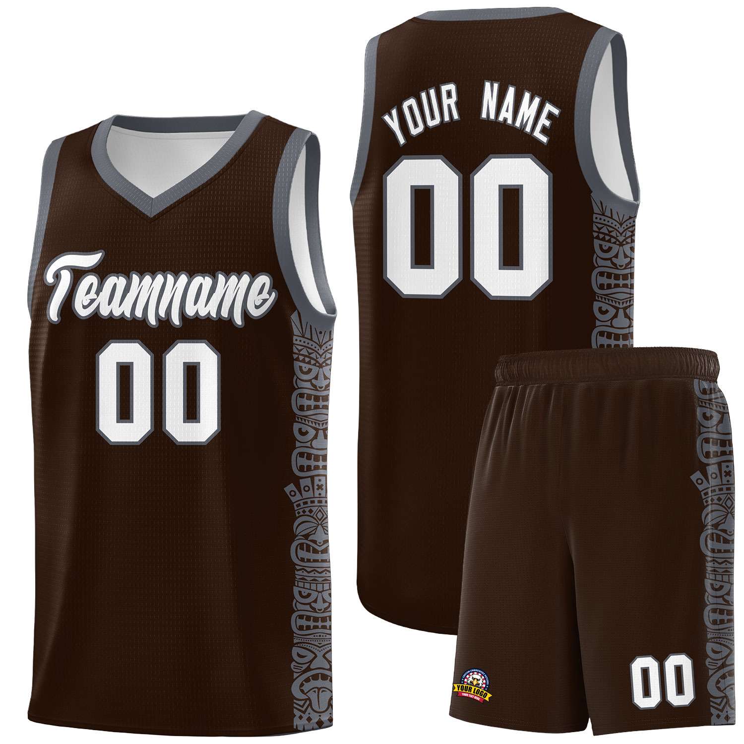 Custom Brown Dark Gray Personalized Indians Pattern Sets Sports Uniform Basketball Jersey