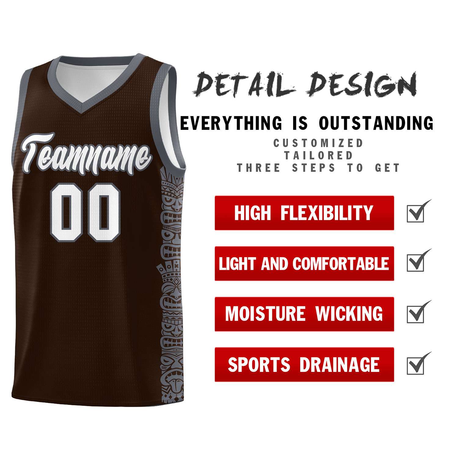 Custom Brown Dark Gray Personalized Indians Pattern Sets Sports Uniform Basketball Jersey