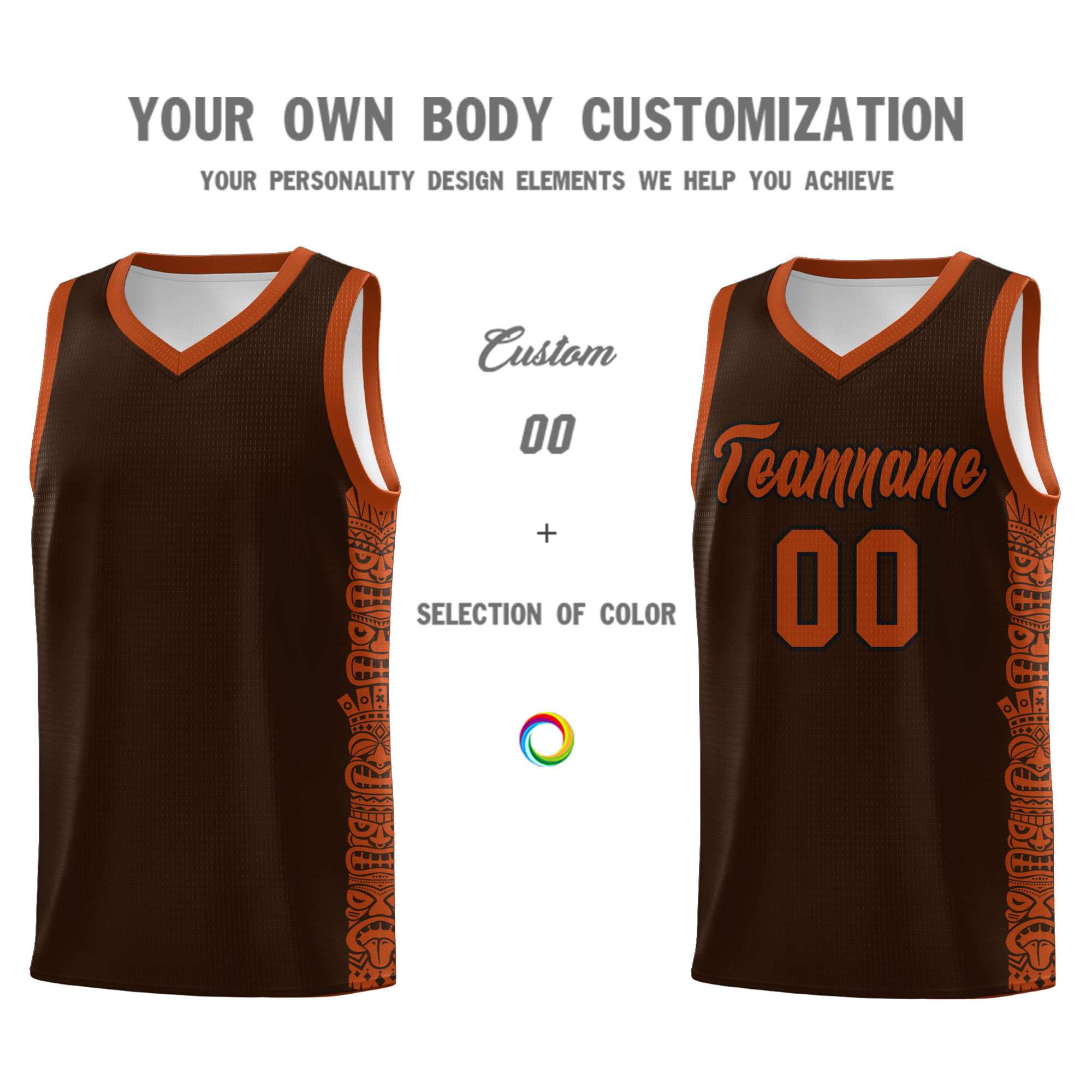 Custom Brown Texas Orange Personalized Indians Pattern Sets Sports Uniform Basketball Jersey