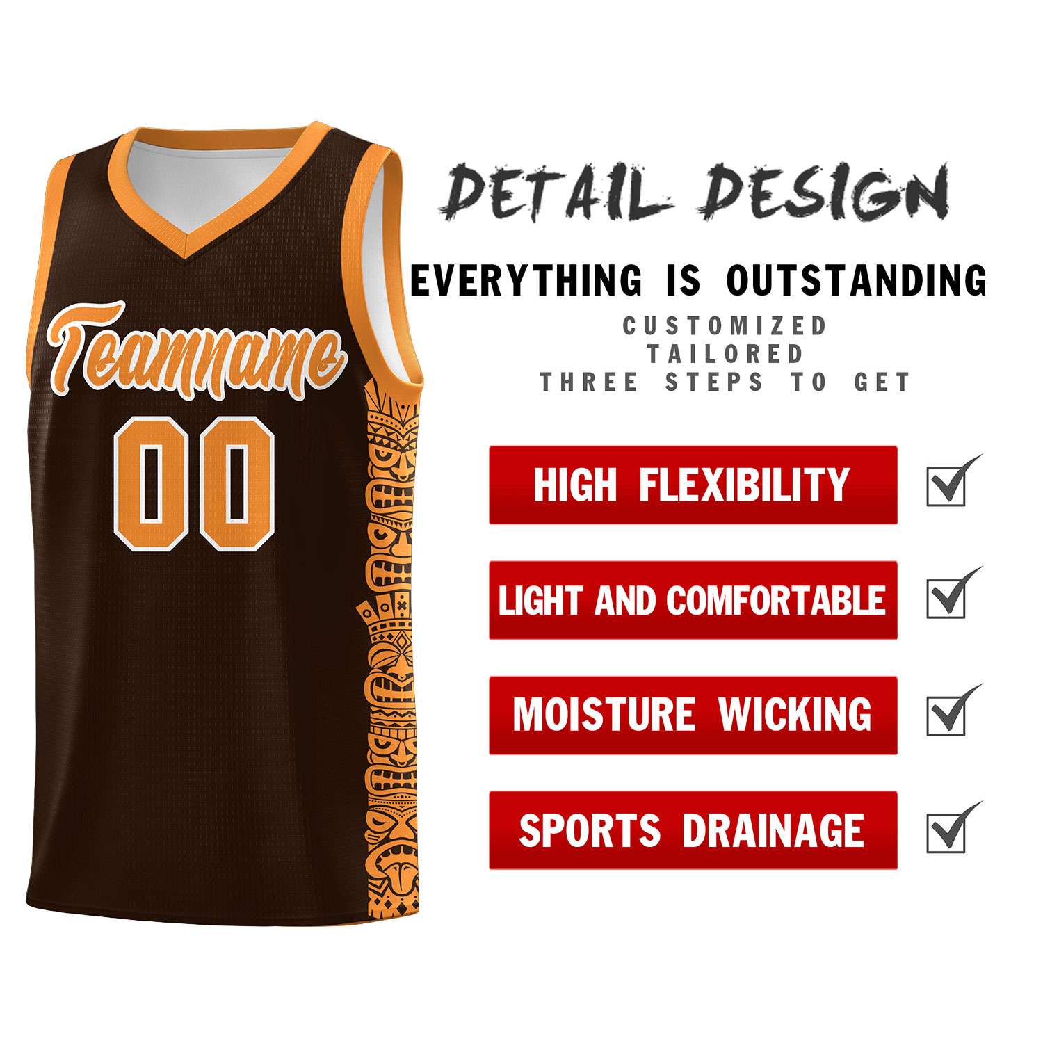 Custom Brown Orange Personalized Indians Pattern Sets Sports Uniform Basketball Jersey