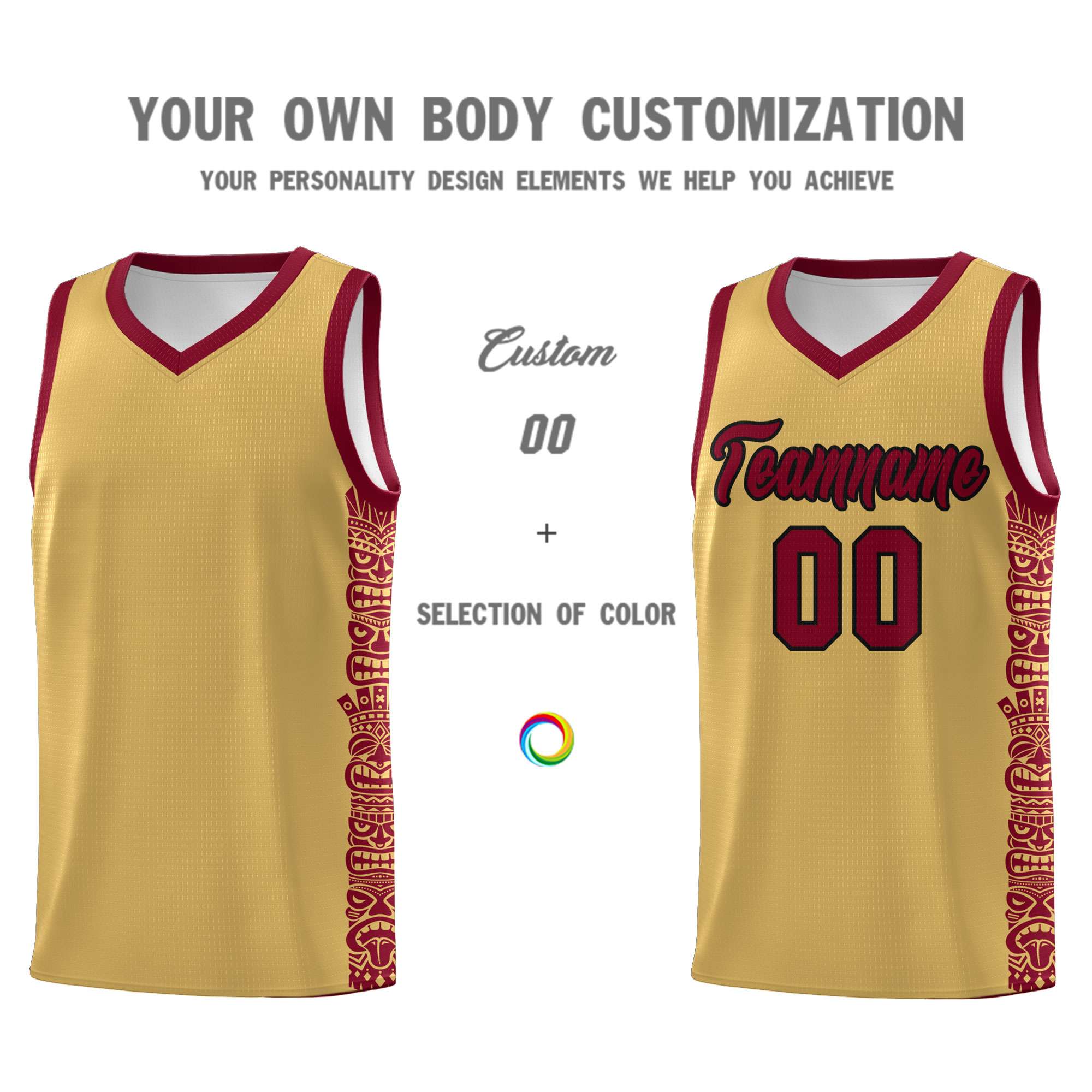 Custom Khaki Crimson Personalized Indians Pattern Sets Sports Uniform Basketball Jersey