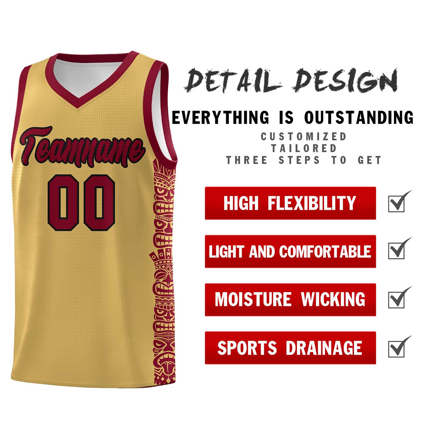 Custom Khaki Crimson Personalized Indians Pattern Sets Sports Uniform Basketball Jersey