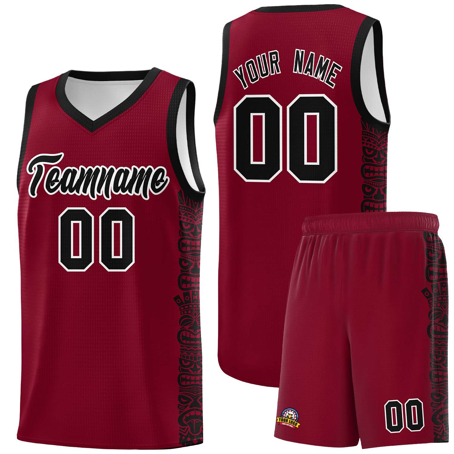 Custom Crimson Black Personalized Indians Pattern Sets Sports Uniform Basketball Jersey