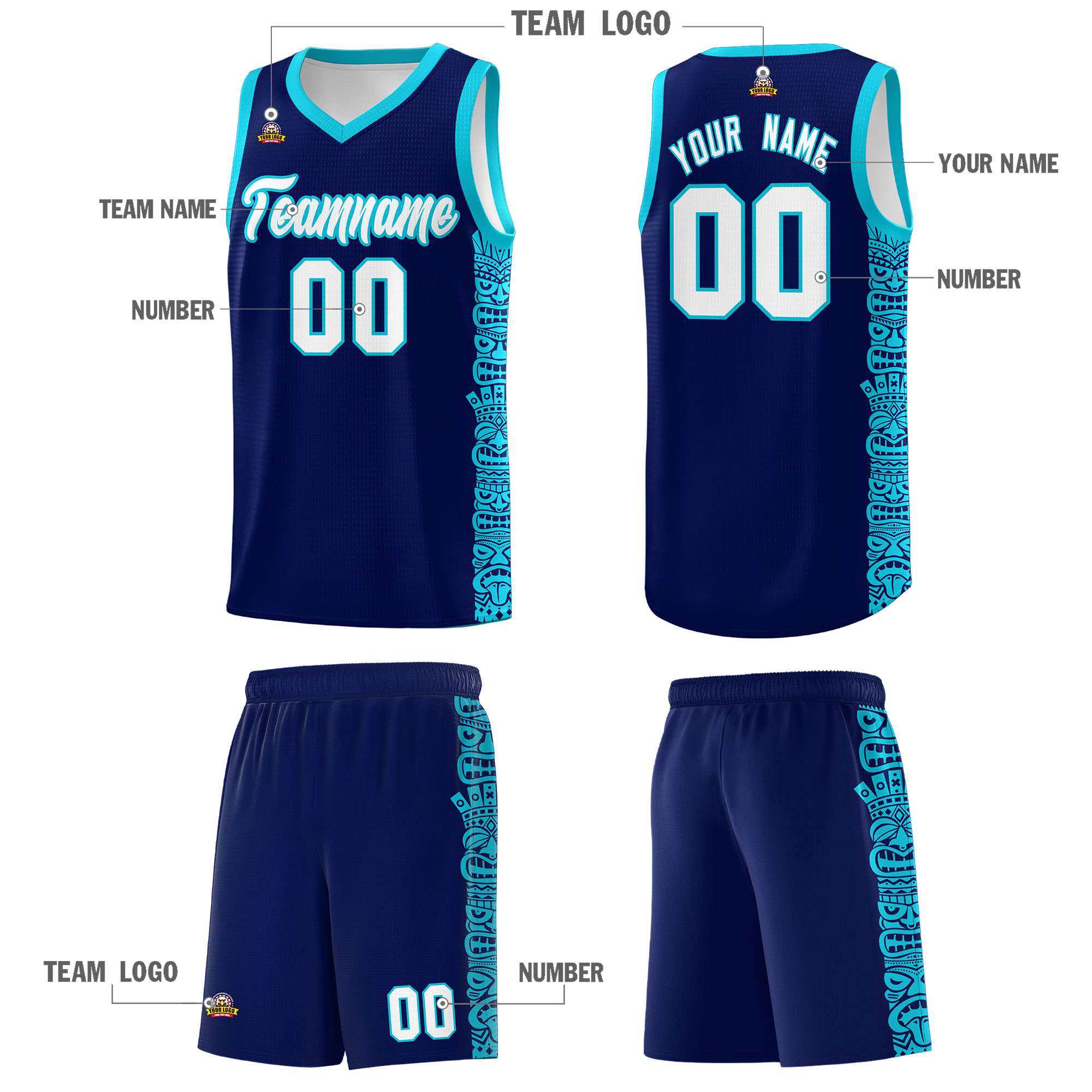 Custom Navy Sky Blue Personalized Indians Pattern Sets Sports Uniform Basketball Jersey