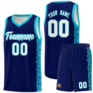 Custom Navy Sky Blue Personalized Indians Pattern Sets Sports Uniform Basketball Jersey