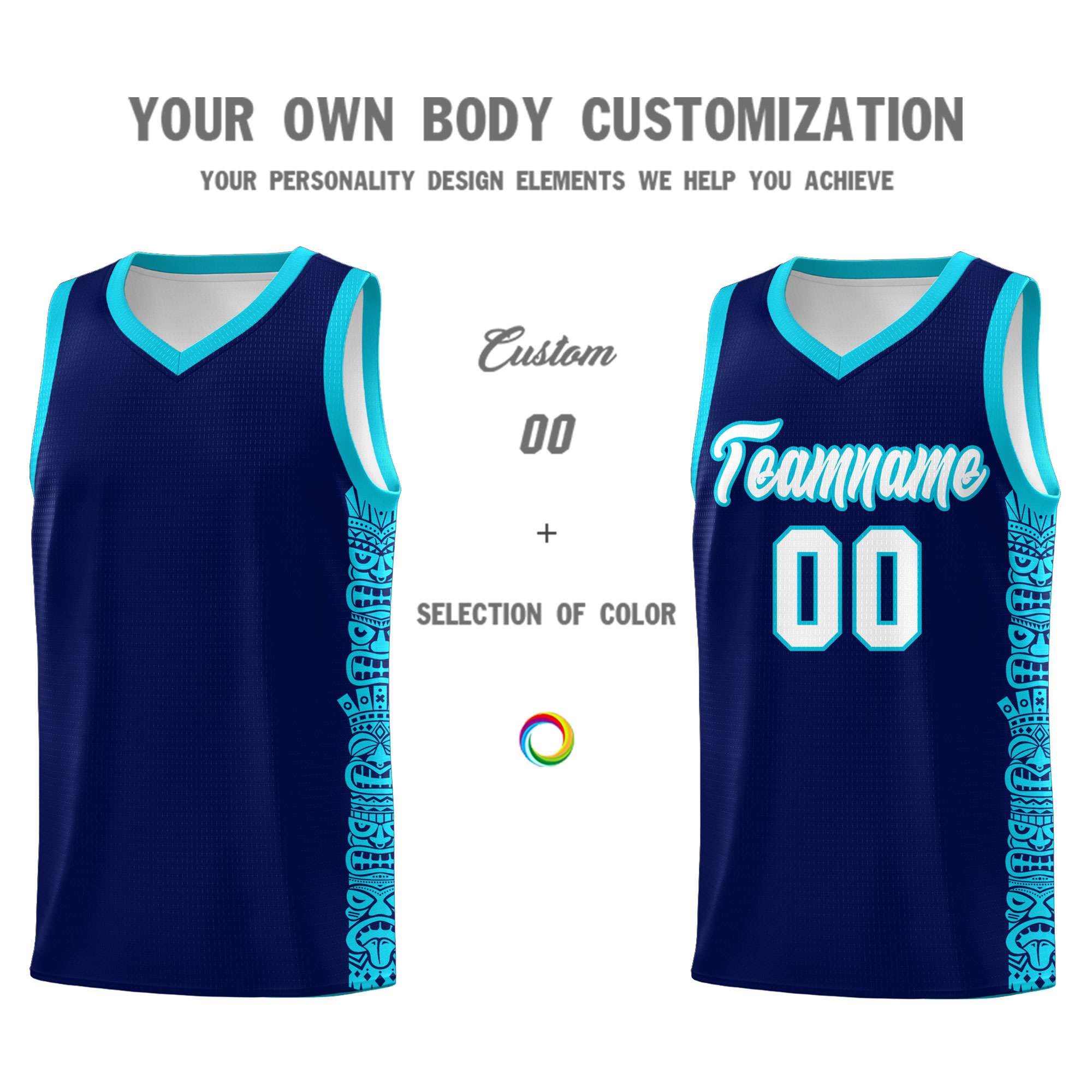 Custom Navy Sky Blue Personalized Indians Pattern Sets Sports Uniform Basketball Jersey