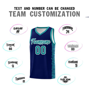 Custom Navy Aqua Personalized Indians Pattern Sets Sports Uniform Basketball Jersey