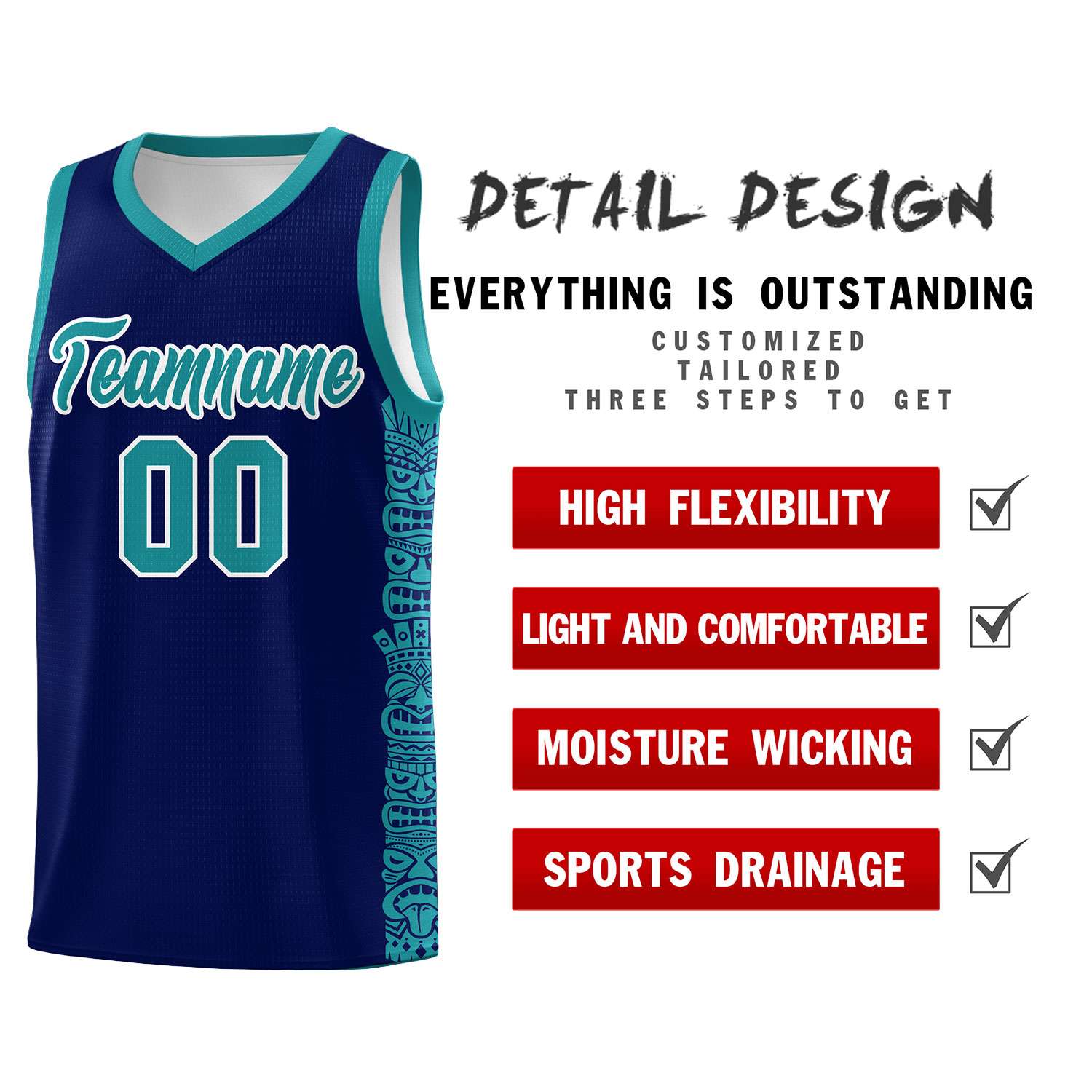 Custom Navy Aqua Personalized Indians Pattern Sets Sports Uniform Basketball Jersey