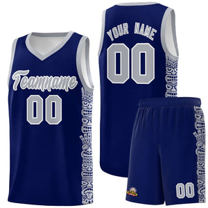 Custom Navy Gray Personalized Indians Pattern Sets Sports Uniform Basketball Jersey