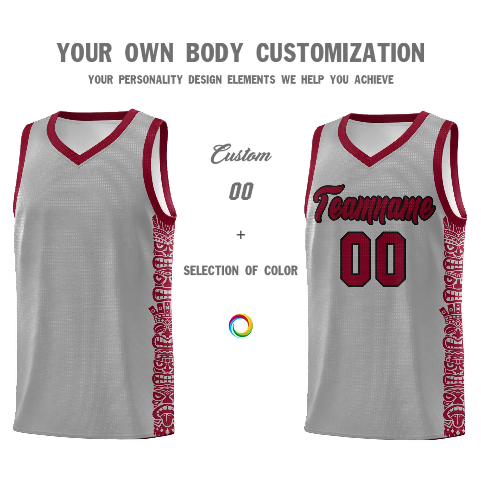 Custom Gray Crimson Personalized Indians Pattern Sets Sports Uniform Basketball Jersey