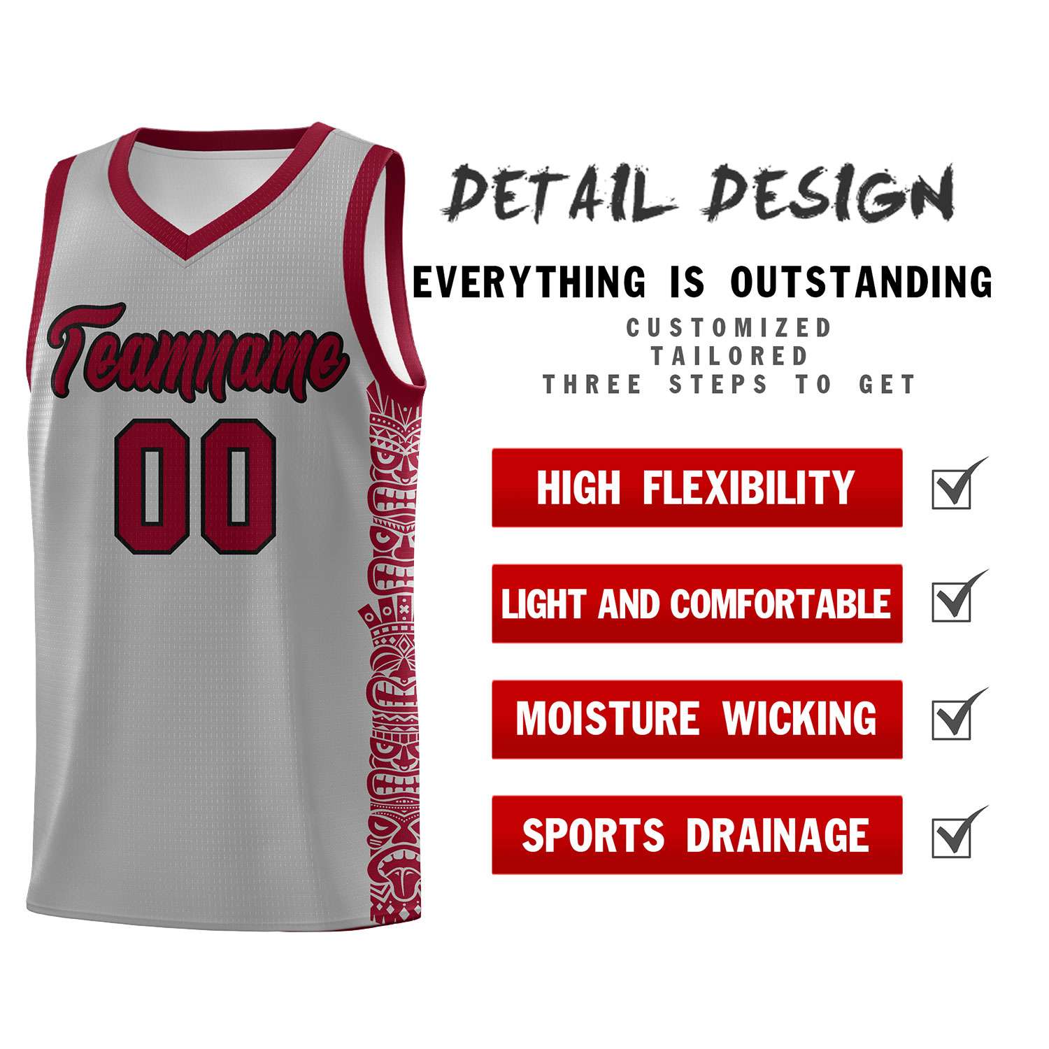 Custom Gray Crimson Personalized Indians Pattern Sets Sports Uniform Basketball Jersey