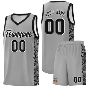 Custom Gray Black Personalized Indians Pattern Sets Sports Uniform Basketball Jersey