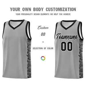 Custom Gray Black Personalized Indians Pattern Sets Sports Uniform Basketball Jersey