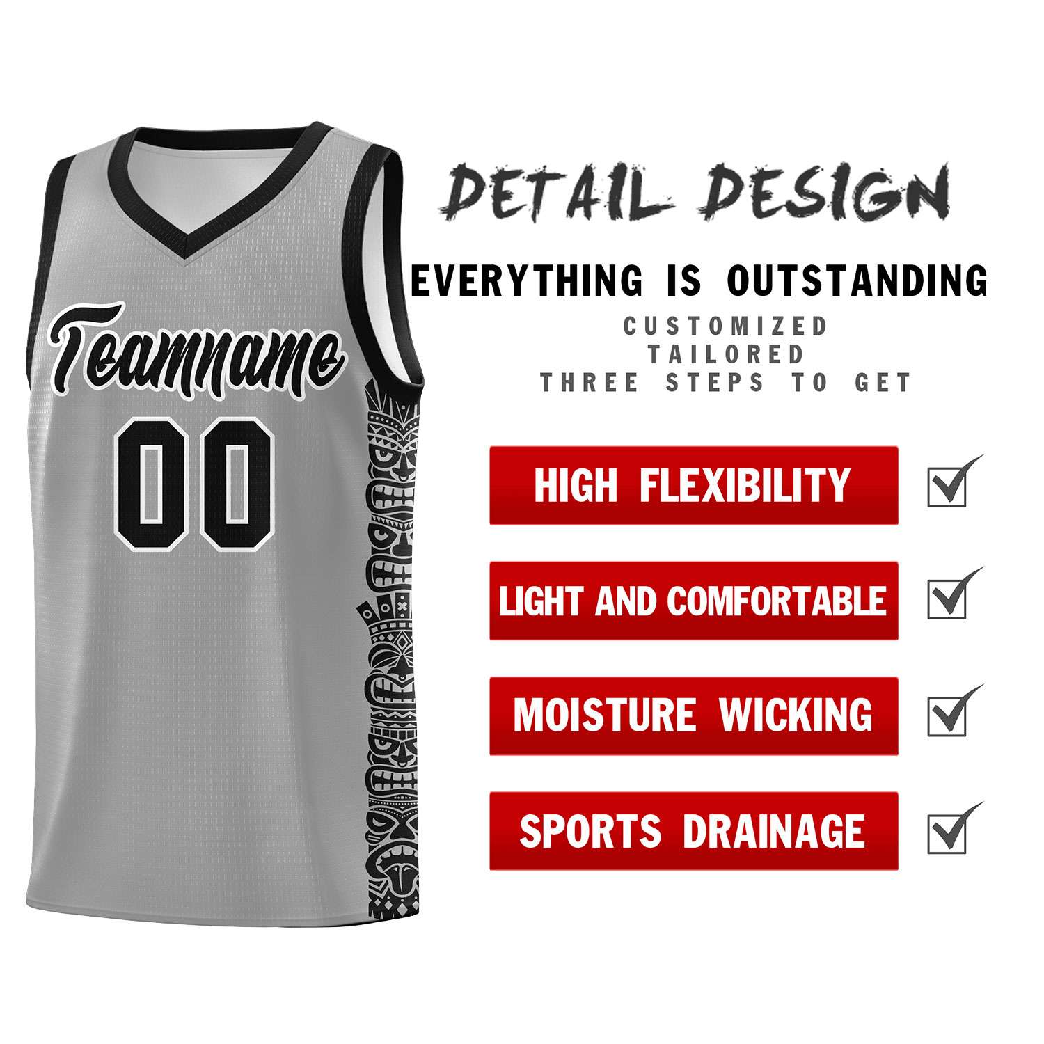 Custom Gray Black Personalized Indians Pattern Sets Sports Uniform Basketball Jersey