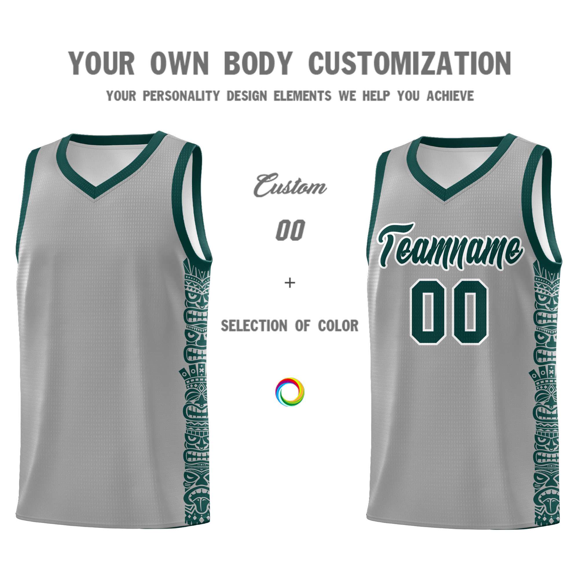 Custom Gray Midnight Green Personalized Indians Pattern Sets Sports Uniform Basketball Jersey