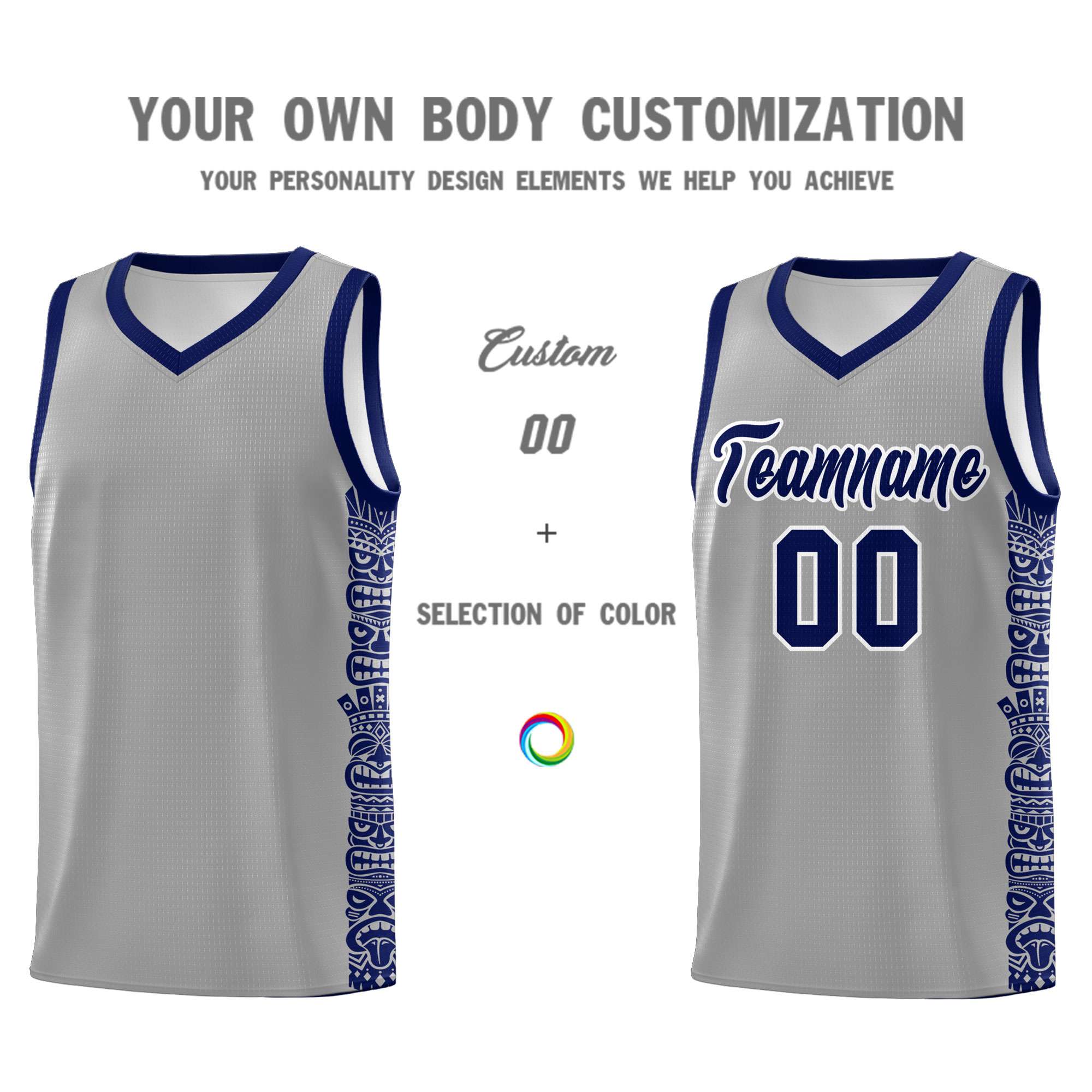 Custom Gray Royal Personalized Indians Pattern Sets Sports Uniform Basketball Jersey