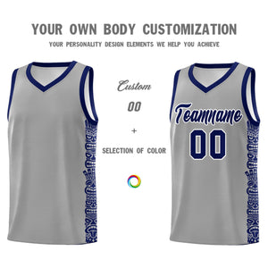 Custom Gray Royal Personalized Indians Pattern Sets Sports Uniform Basketball Jersey