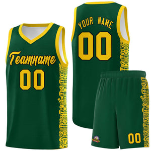 Custom Green Gold Personalized Indians Pattern Sets Sports Uniform Basketball Jersey