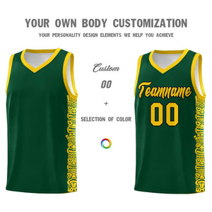 Custom Green Gold Personalized Indians Pattern Sets Sports Uniform Basketball Jersey