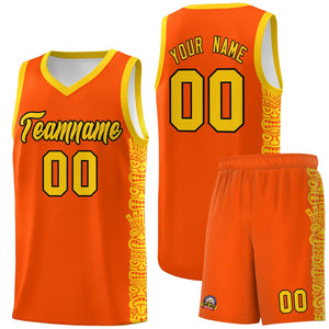 Custom Orange Gold Personalized Indians Pattern Sets Sports Uniform Basketball Jersey