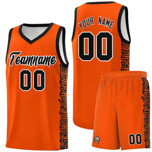 Custom Orange Black Personalized Indians Pattern Sets Sports Uniform Basketball Jersey